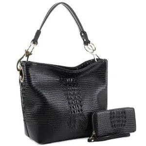 Side Ring Large Hooked Crocodile Hobo Wallet SET